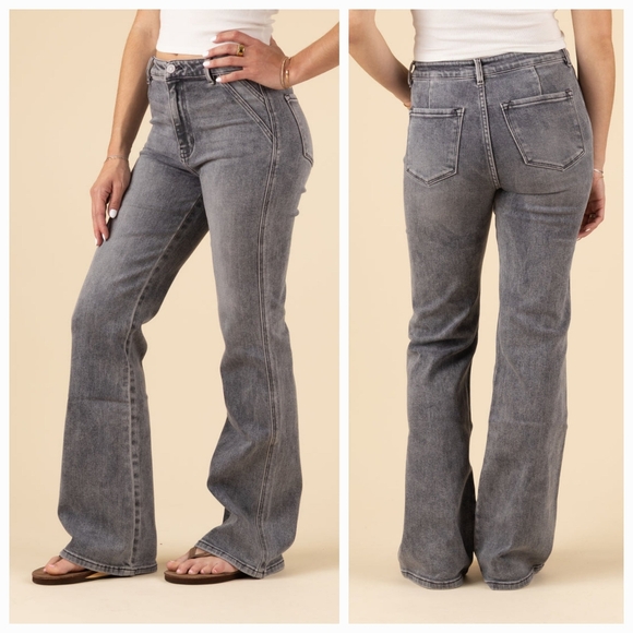 KanCan Gray Stone Wash High Rise Wide Flare Jeans size 29 - Picture 1 of 15